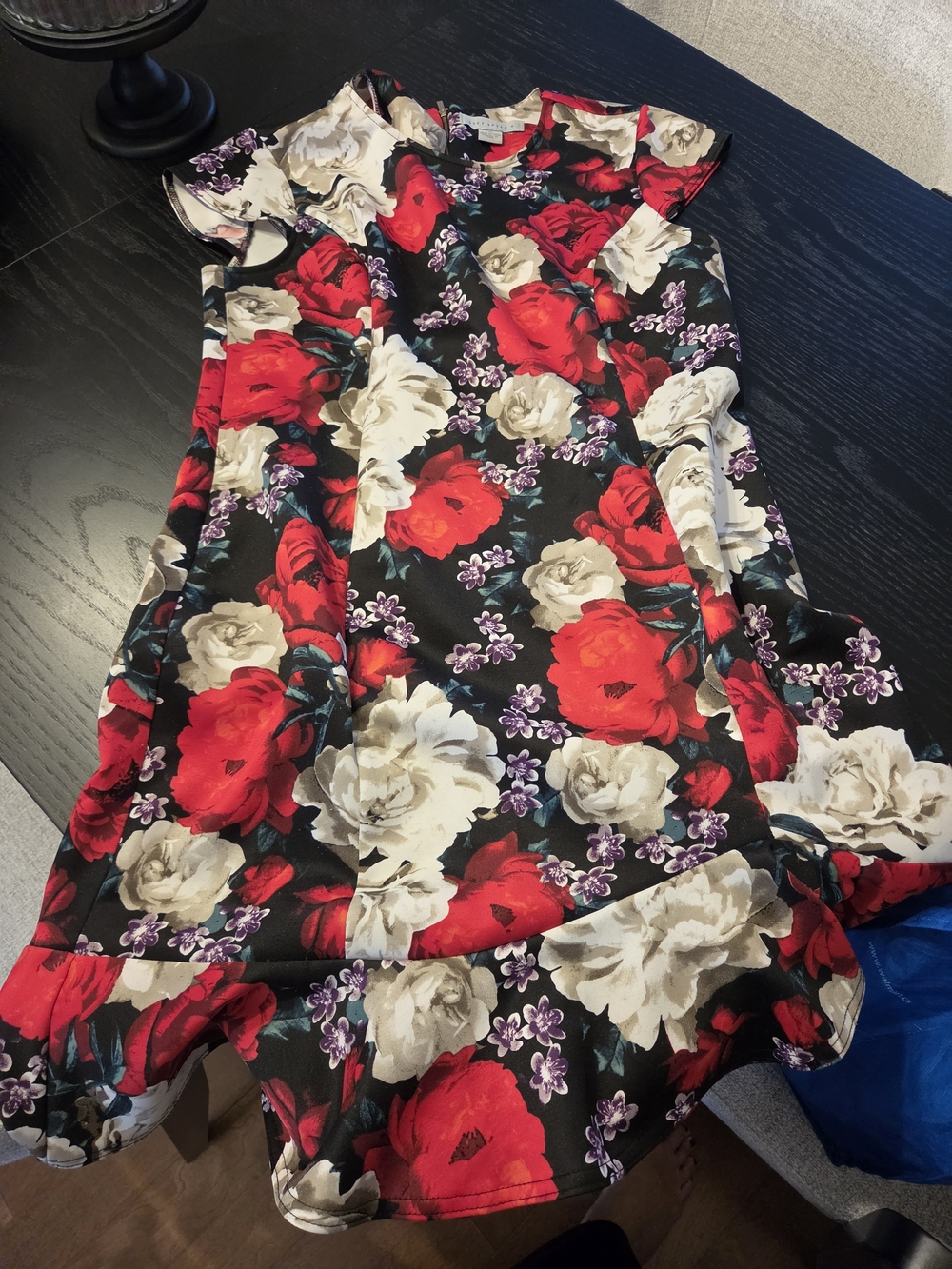 Suzy Shier Black Floral Ruffle-Hem Casual Dress - Red, Cream & Purple